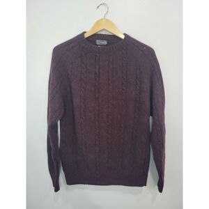 Members Only Men's Burgundy Cable Knit 100% Shetland Wool Sweater Size L Vintage